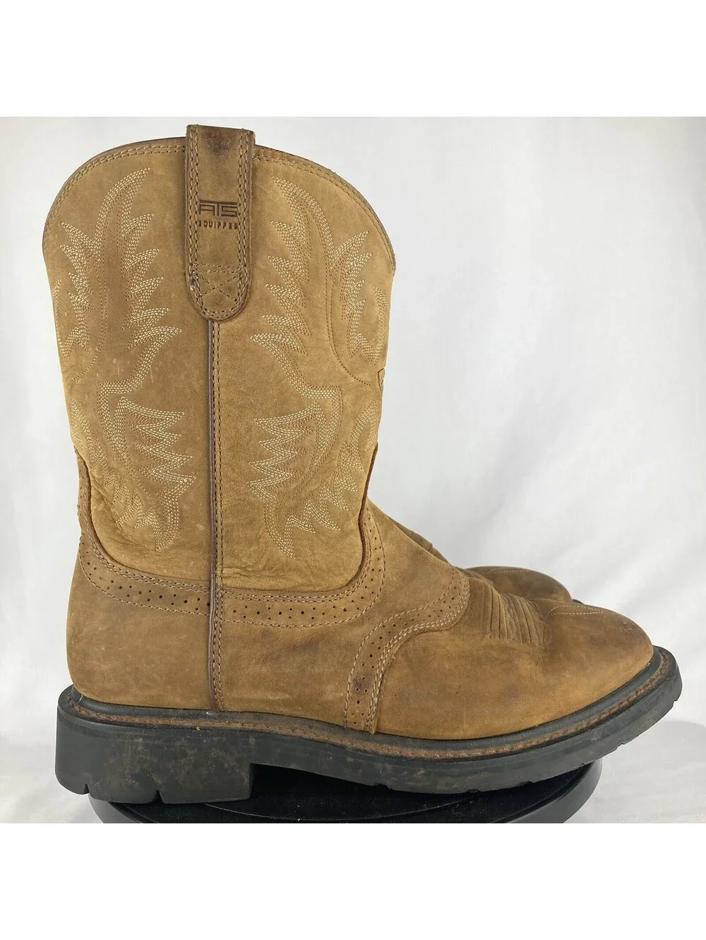 Men’s 9.5 EE Wide Ariat Sierra Saddle Boots Brown Leather Western Work Soft Toe